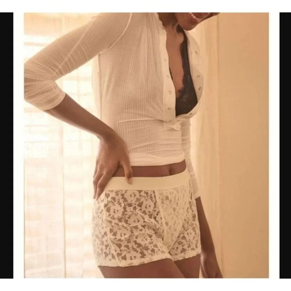 New women's XL By Anthropologie mesh lace boy shorts in Ivory White - Picture 2 of 4